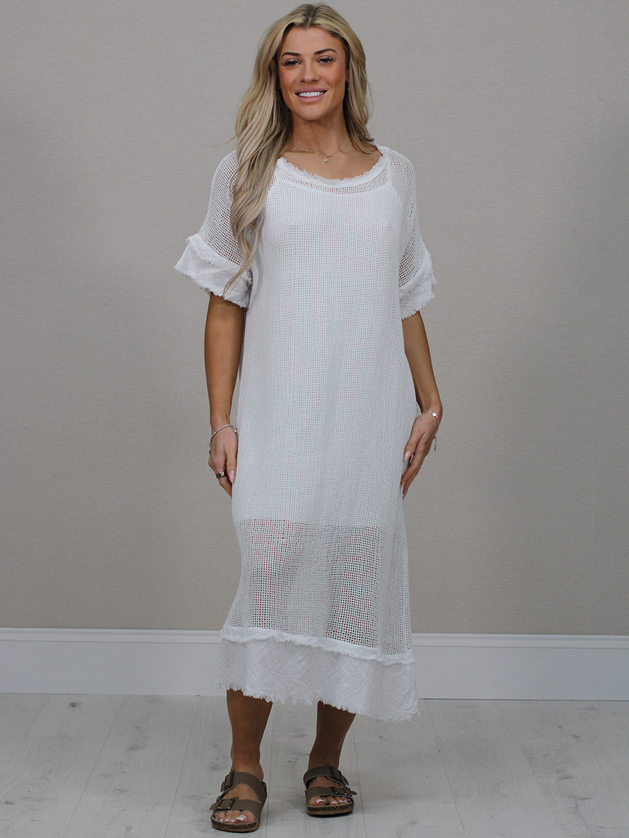 Plain Mesh Net Cotton Midi Dress