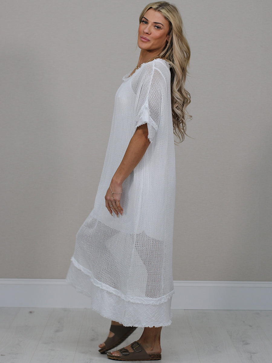 Plain Mesh Net Cotton Midi Dress