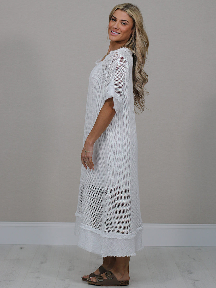 Plain Mesh Net Cotton Midi Dress