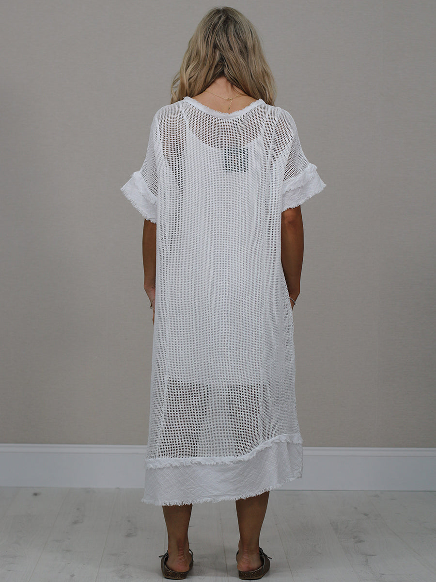 Plain Mesh Net Cotton Midi Dress