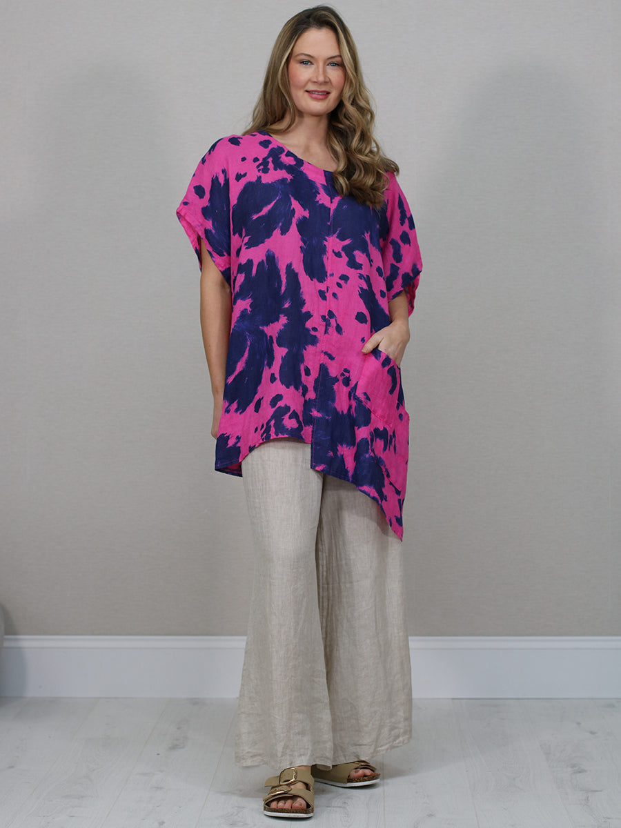 Tie Dyed Linen Top Fuchsia