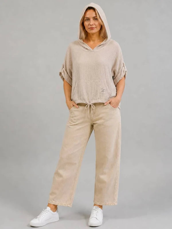 Italian Buckle Sleeves Cotton Hooded Top