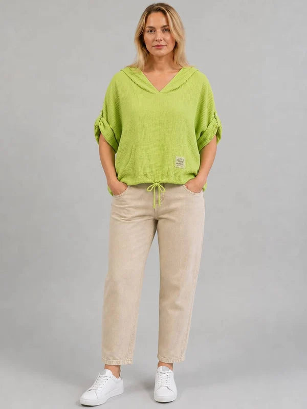 Italian Buckle Sleeves Cotton Hooded Top