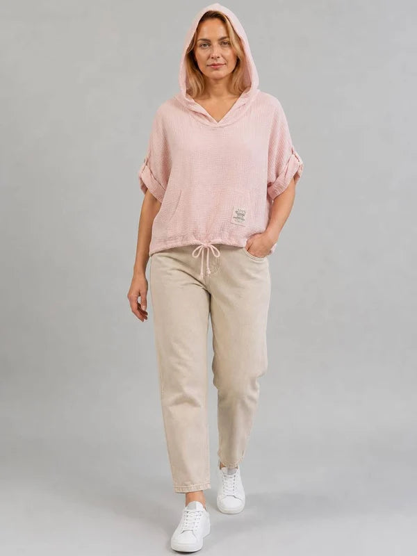 Italian Buckle Sleeves Cotton Hooded Top