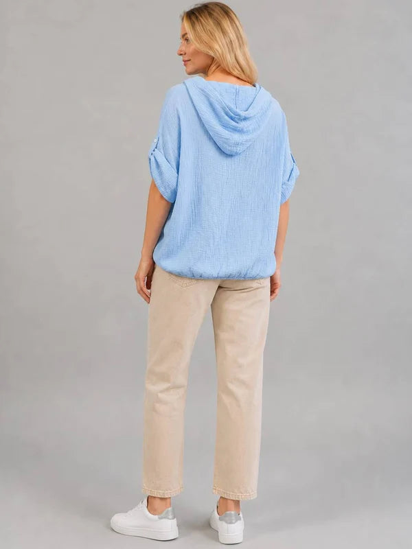 Italian Buckle Sleeves Cotton Hooded Top