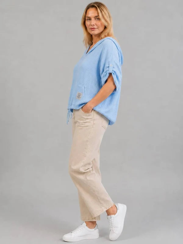 Italian Buckle Sleeves Cotton Hooded Top