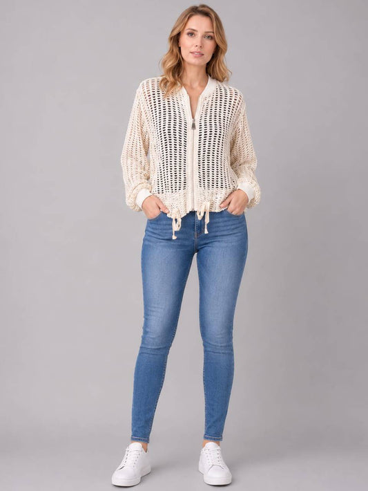 Mesh Net Cotton Crop Jacket Beige
