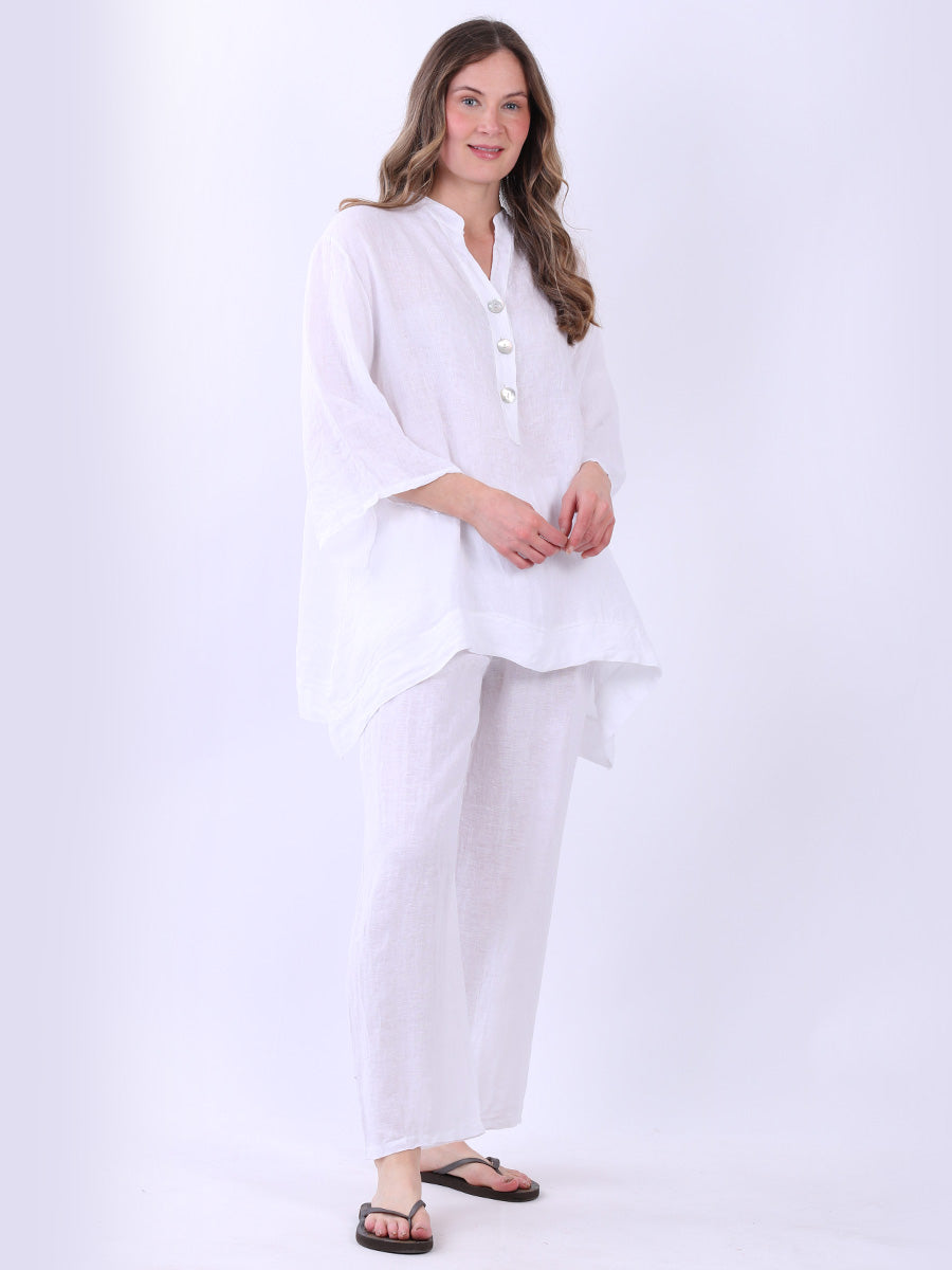 Plus Size Linen Tunic Top White