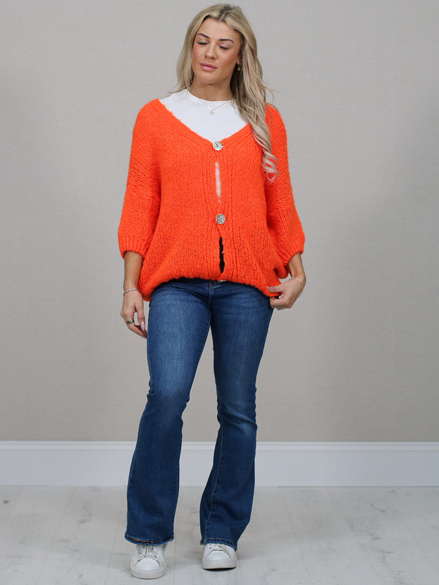 Solid Woolen Knit Button Down Cardigan