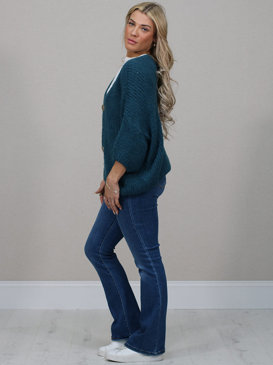 Solid Woolen Knit Button Down Cardigan