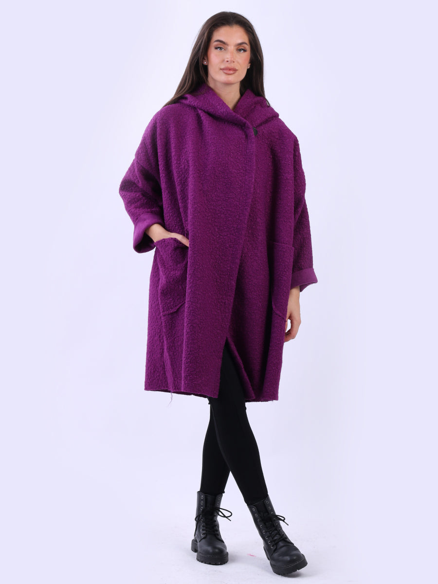 Ladies Open Front Long Woolen Hoodie Coat