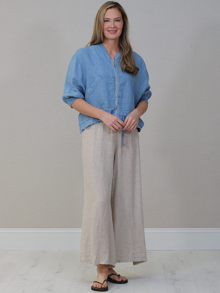 Front Zip Ladies Linen Ribbed Crop Jacket