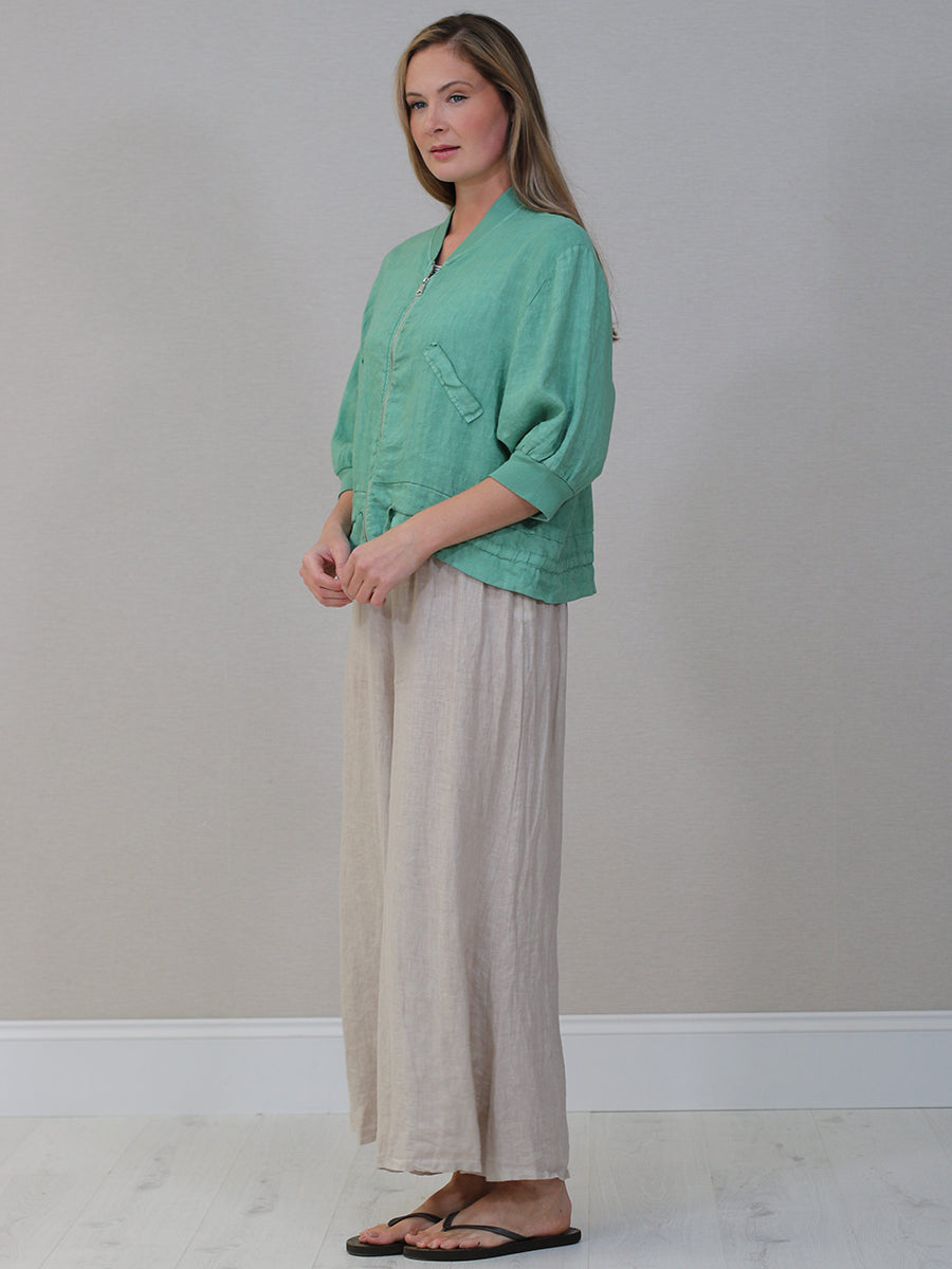 Front Zip Ladies Linen Ribbed Crop Jacket