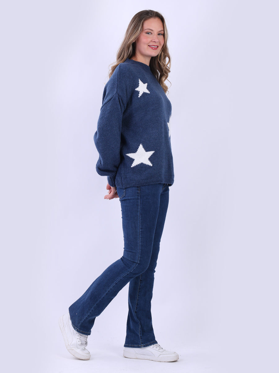 Chunky Wool Knit Star Print Crop Jumper