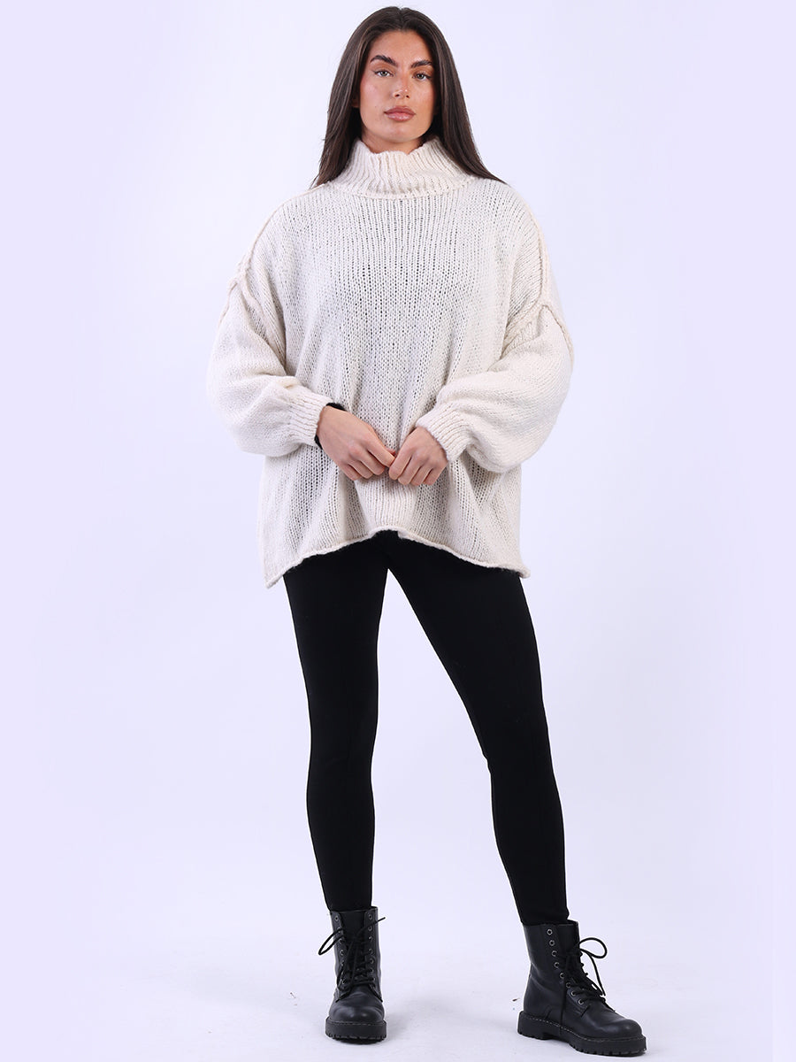 Drop Shoulder Turtle Neck Wooly Knit Jumper