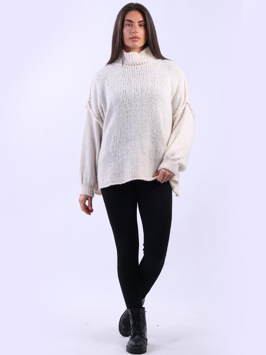 Drop Shoulder Turtle Neck Wooly Knit Jumper