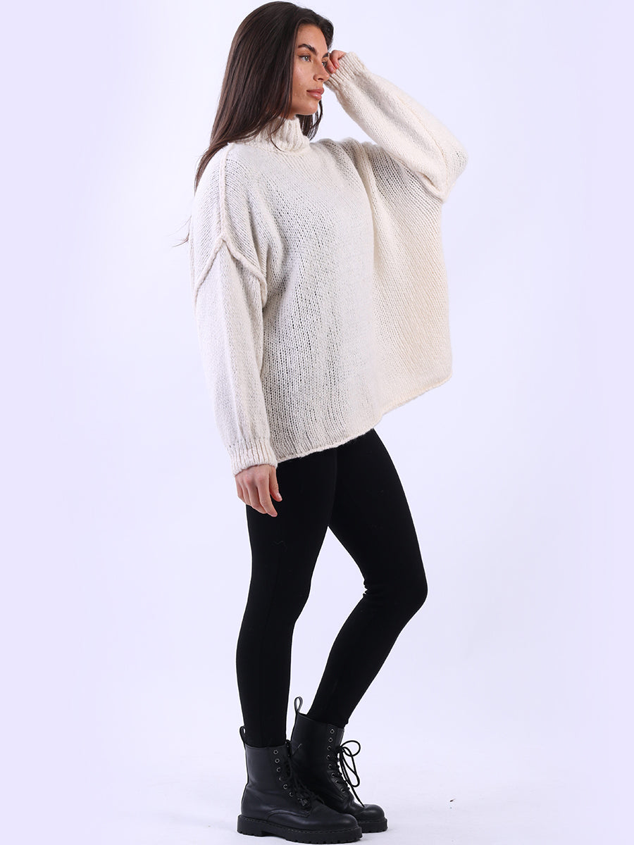 Drop Shoulder Turtle Neck Wooly Knit Jumper