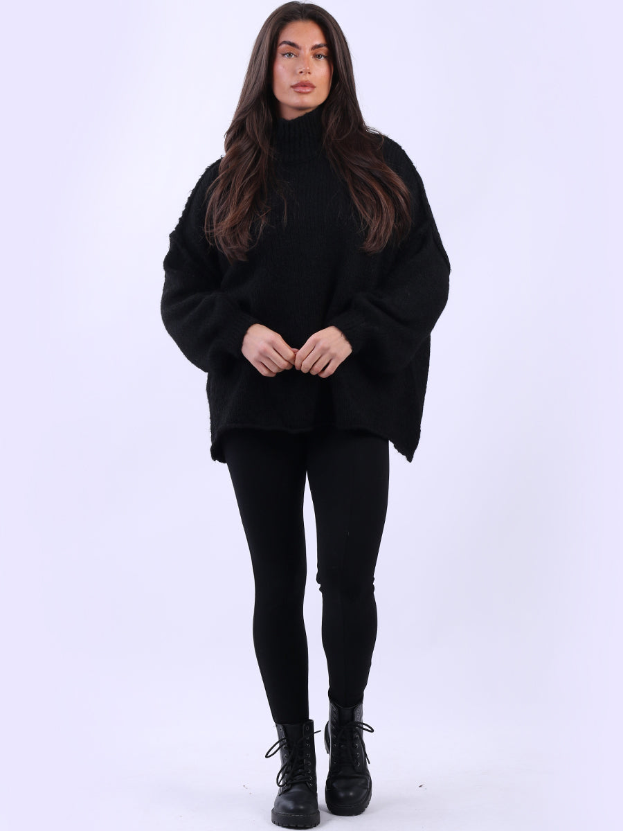 Drop Shoulder Turtle Neck Wooly Knit Jumper