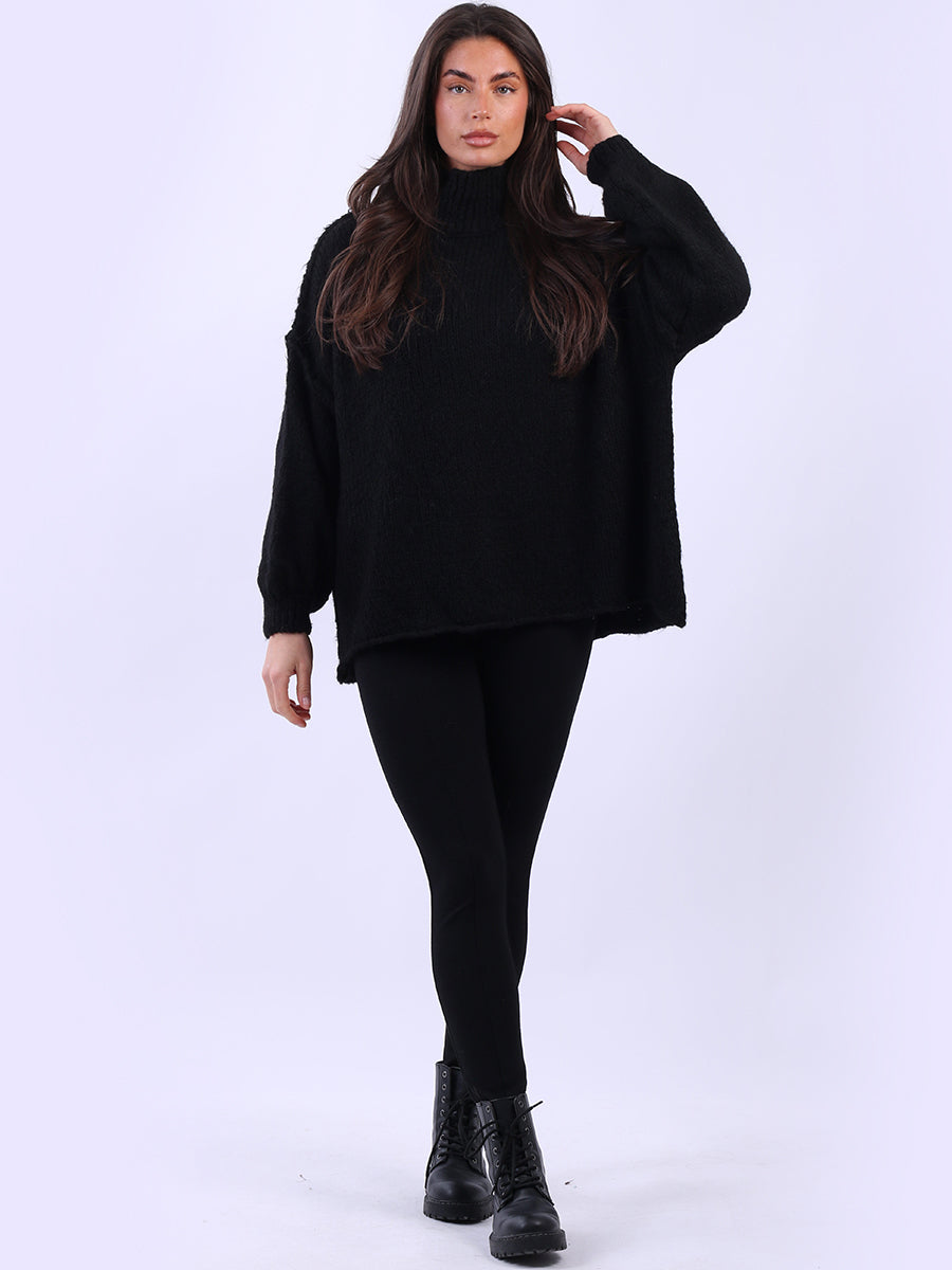 Drop Shoulder Turtle Neck Wooly Knit Jumper