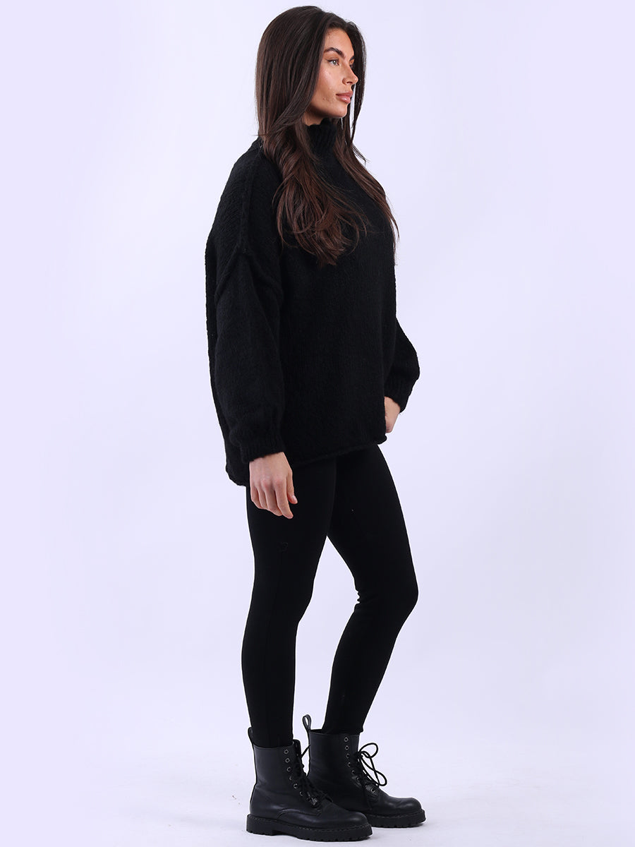 Drop Shoulder Turtle Neck Wooly Knit Jumper