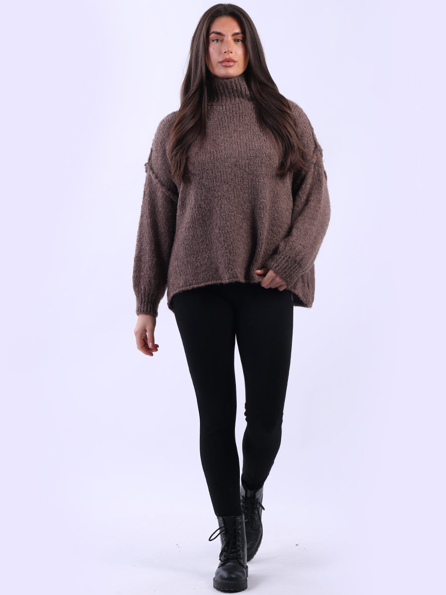 Drop Shoulder Turtle Neck Wooly Knit Jumper