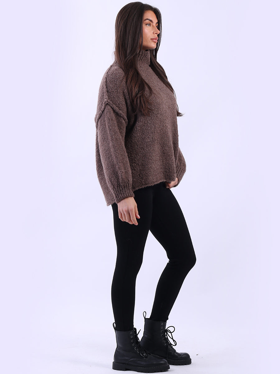 Drop Shoulder Turtle Neck Wooly Knit Jumper