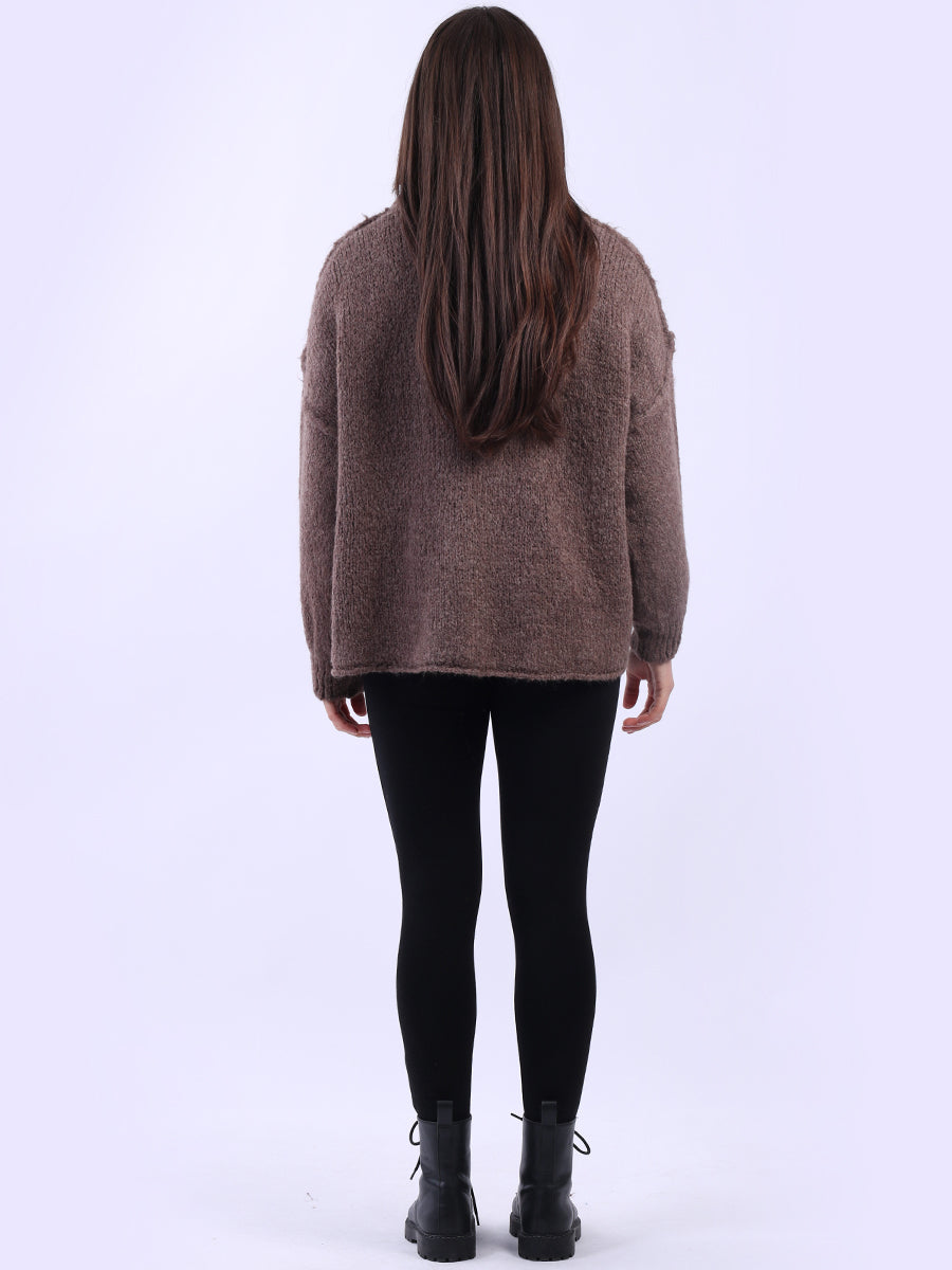 Drop Shoulder Turtle Neck Wooly Knit Jumper