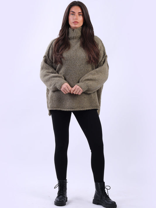 Drop Shoulder Turtle Neck Wooly Knit Jumper