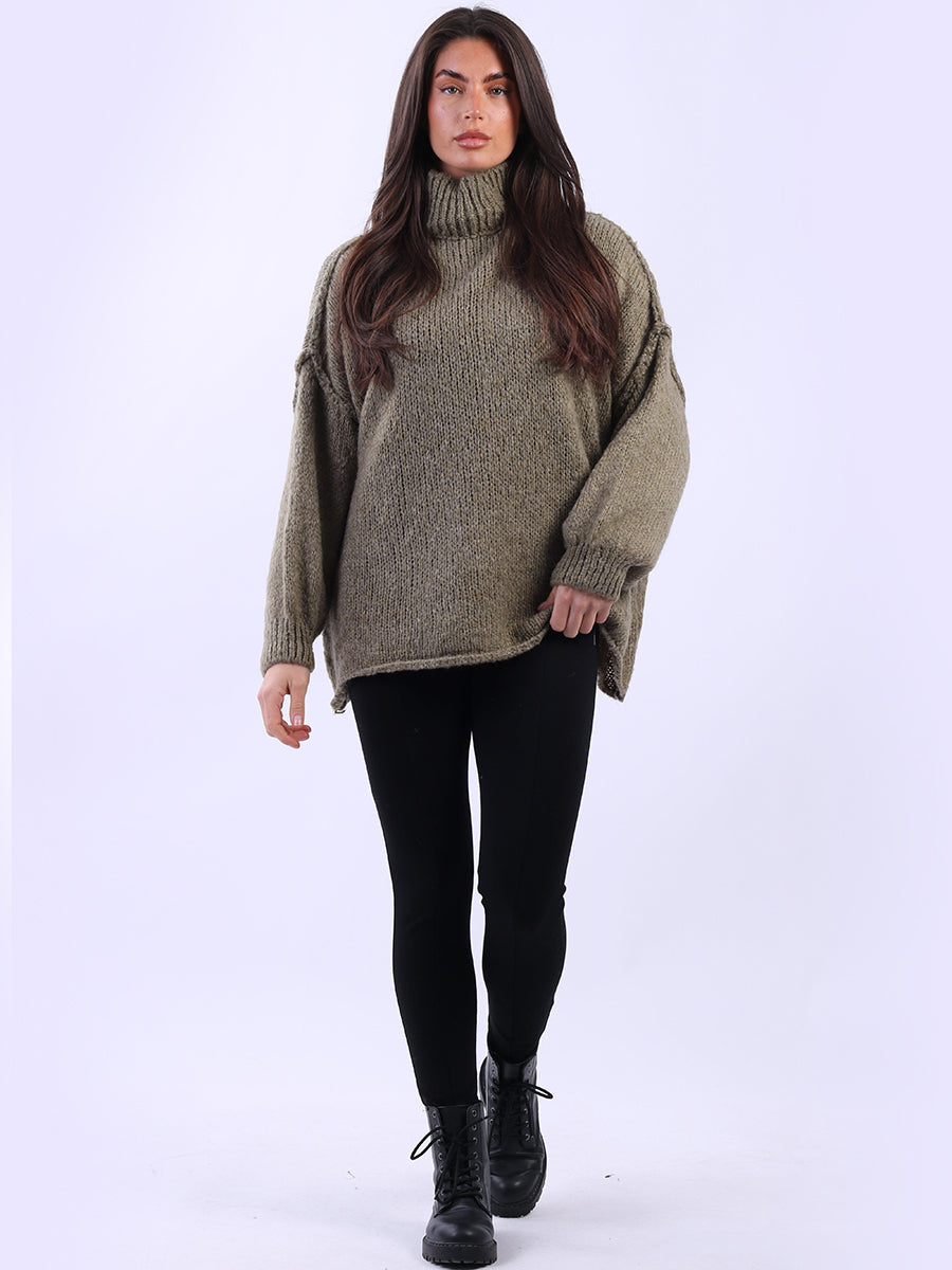 Drop Shoulder Turtle Neck Wooly Knit Jumper