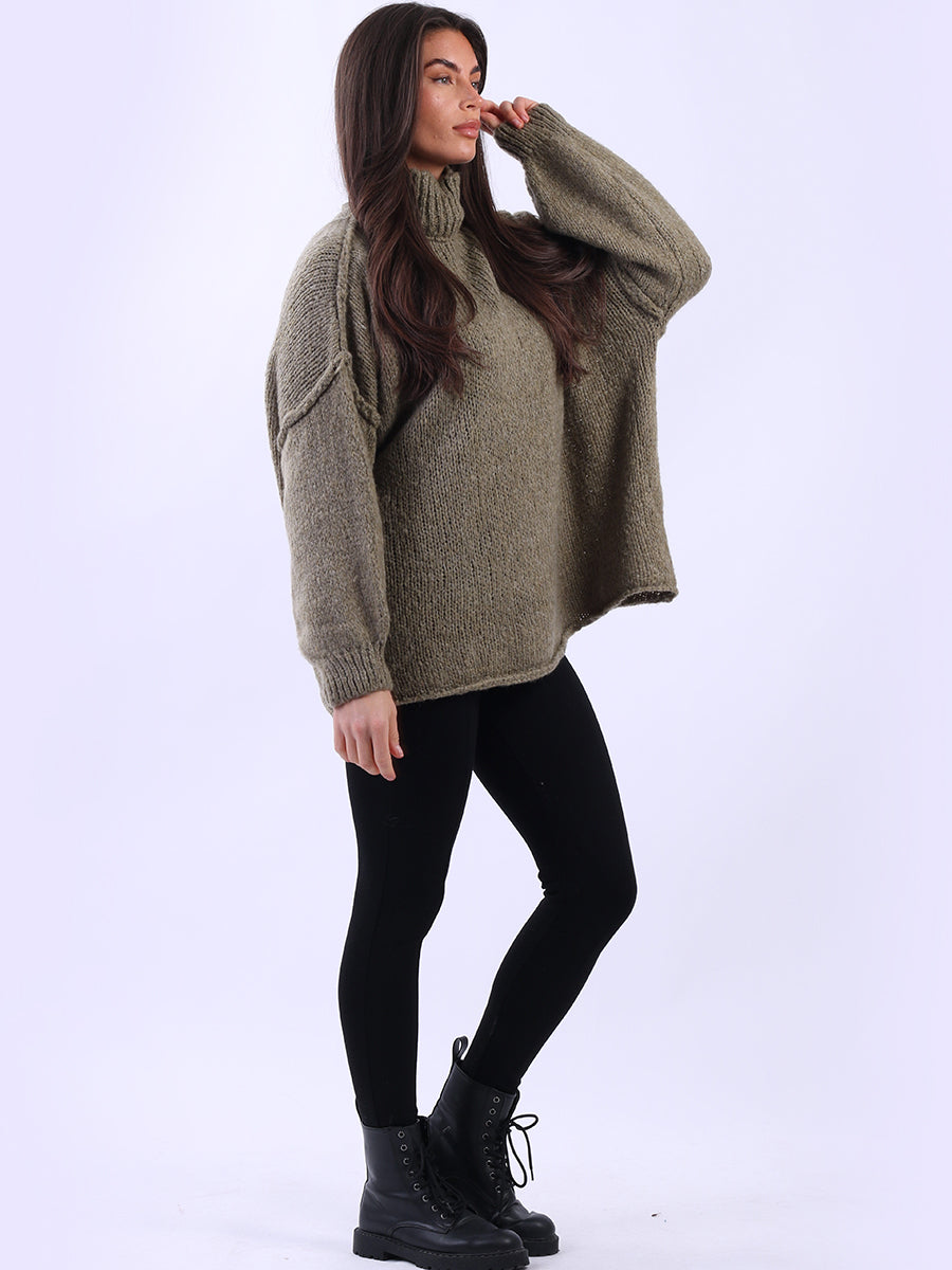 Drop Shoulder Turtle Neck Wooly Knit Jumper