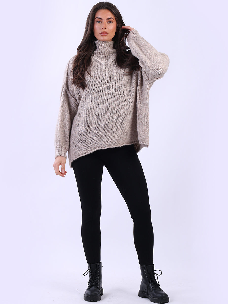 Drop Shoulder Turtle Neck Wooly Knit Jumper