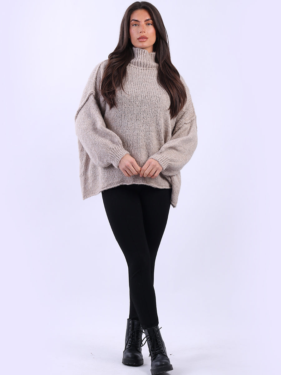 Drop Shoulder Turtle Neck Wooly Knit Jumper