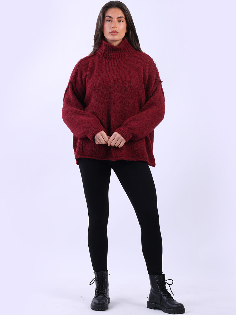 Drop Shoulder Turtle Neck Wooly Knit Jumper