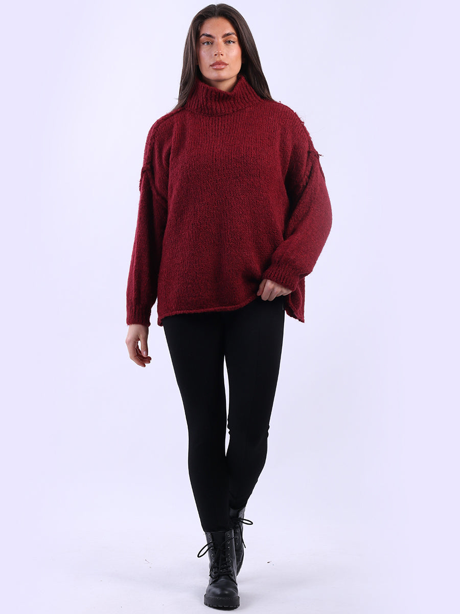 Drop Shoulder Turtle Neck Wooly Knit Jumper