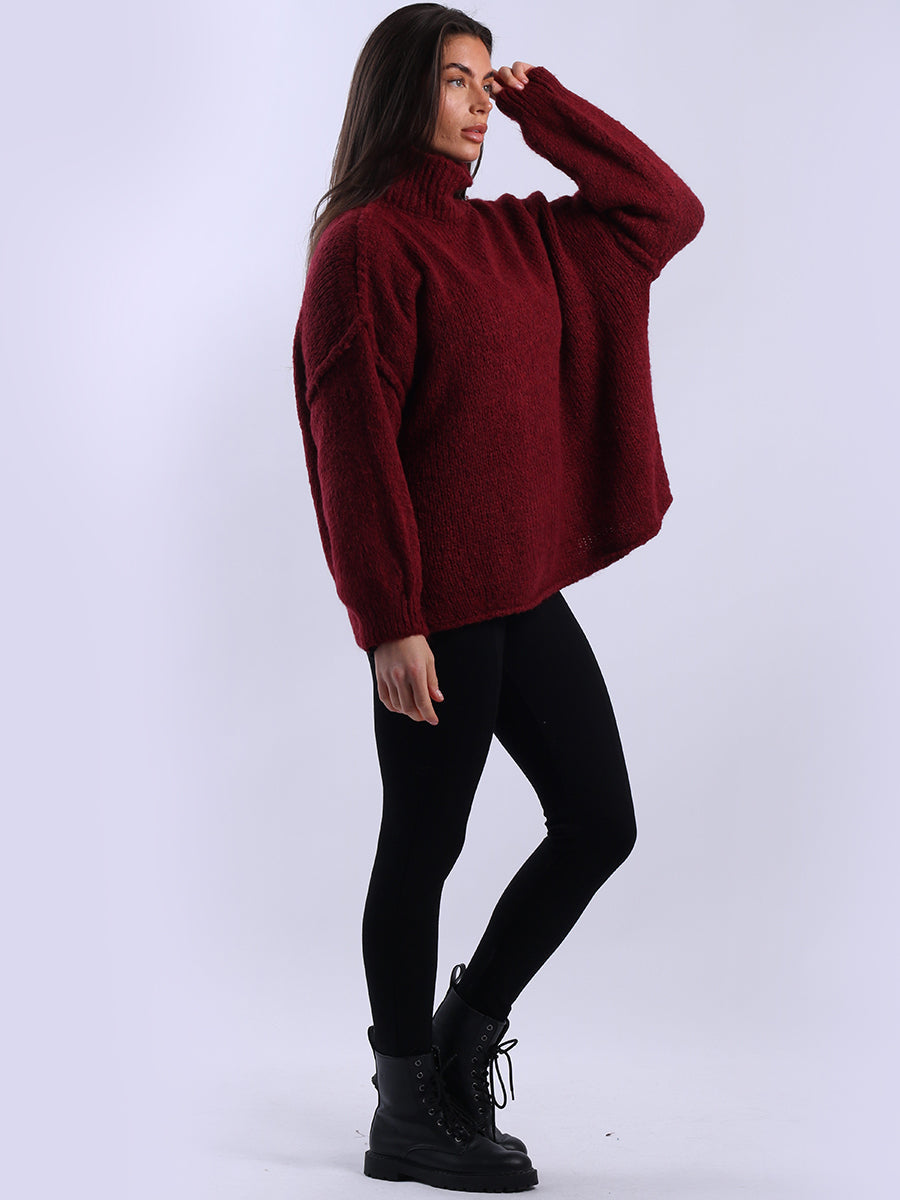 Drop Shoulder Turtle Neck Wooly Knit Jumper