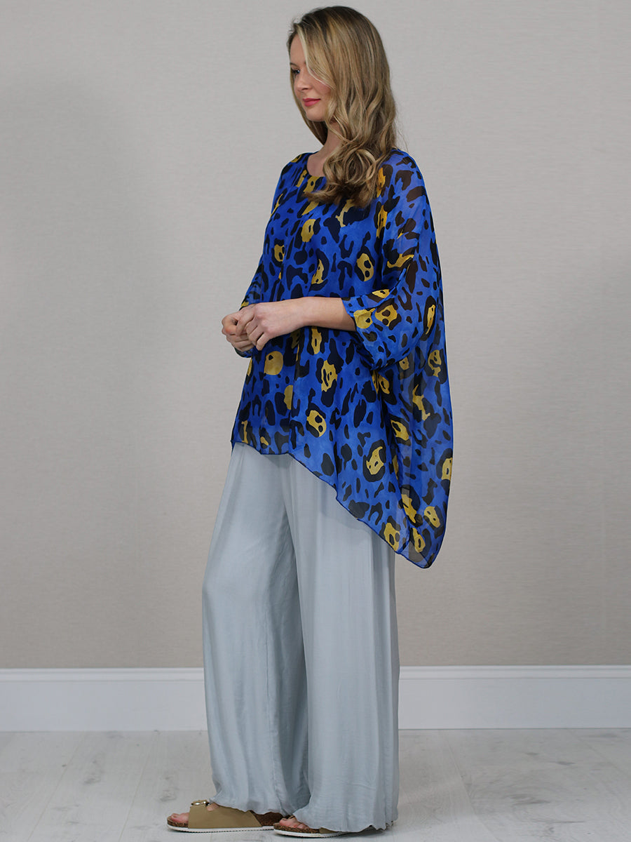 Batwing Sleeves Silk Leopard Print Oversized Tunic Top
