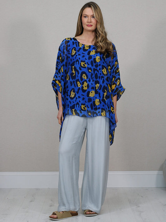 Oversized Silk Top Royal Blue