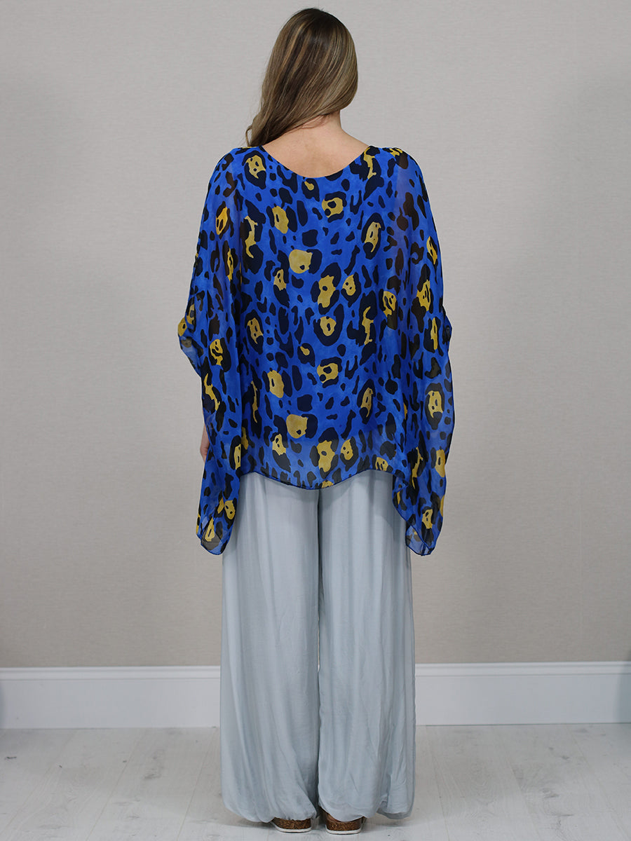 Batwing Sleeves Silk Leopard Print Oversized Tunic Top