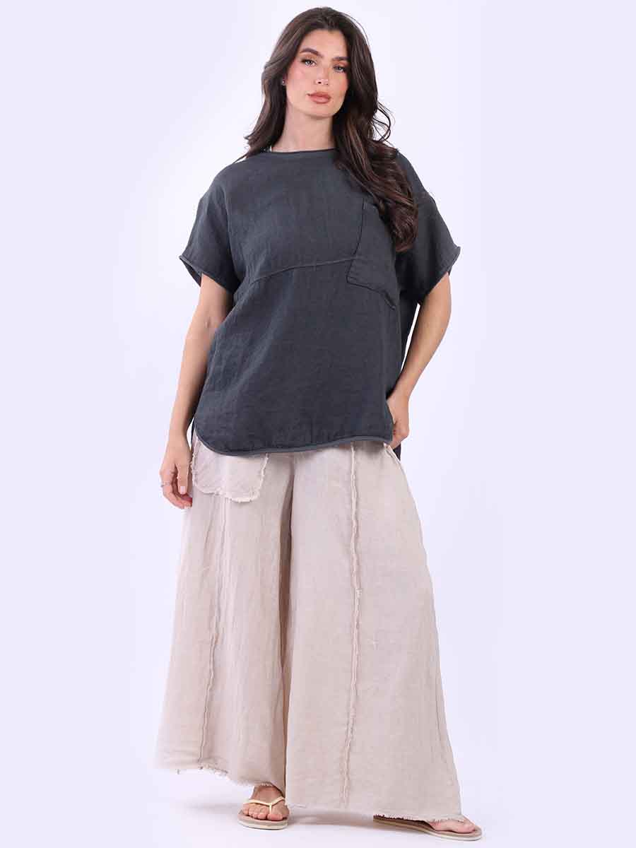 Plain Linen Top Charcoal