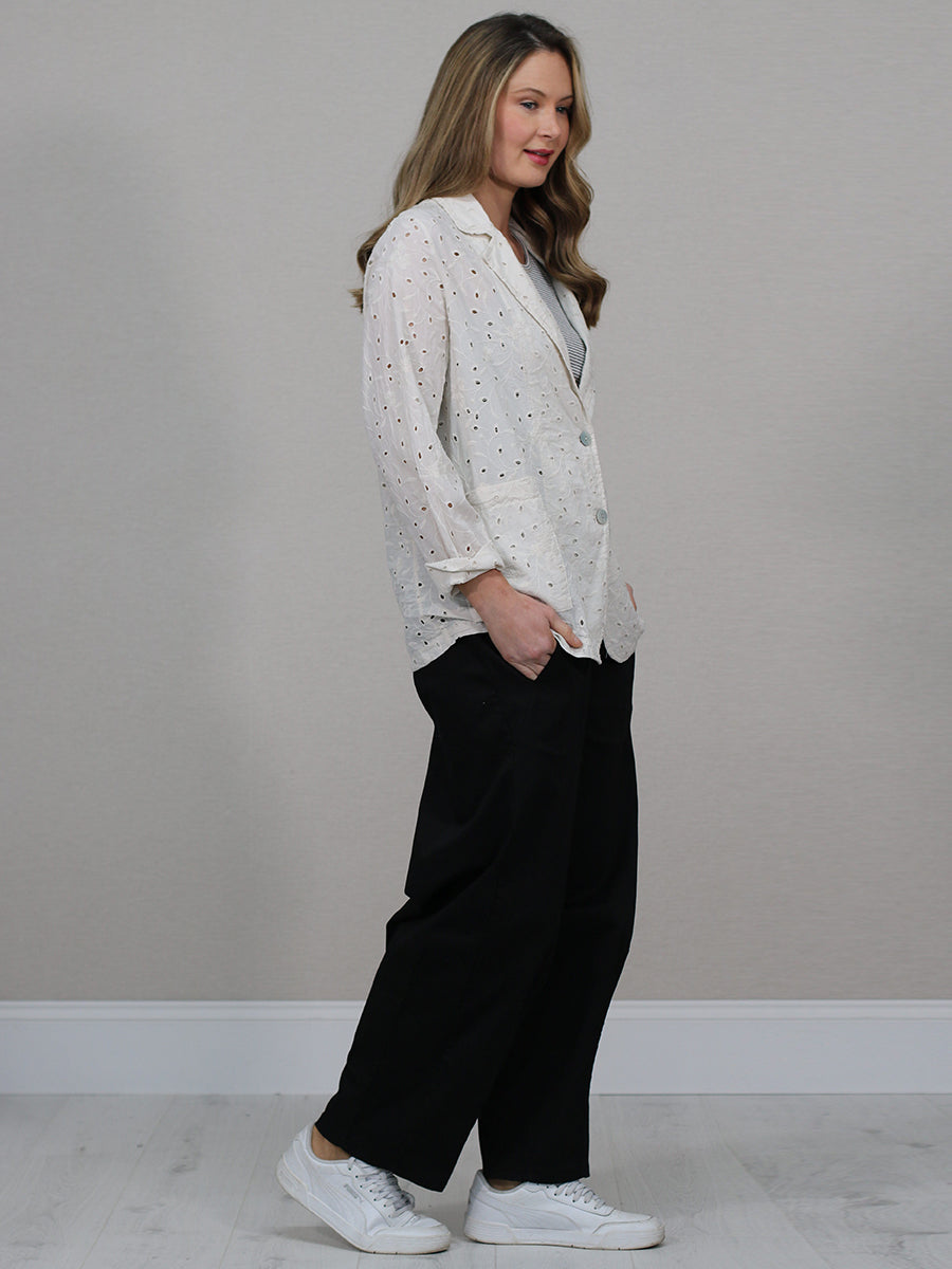 Solid Cotton Broderie Eyelet Ladies Blazer