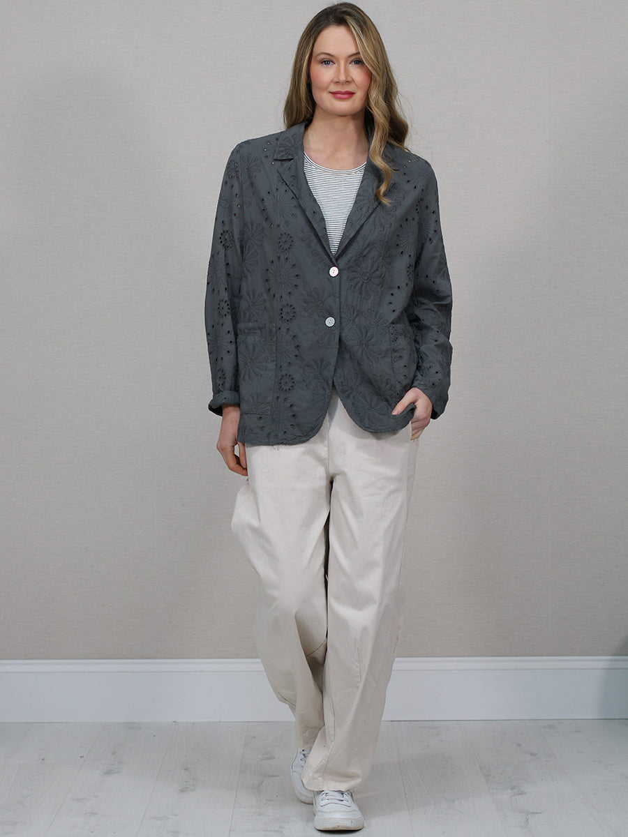 Solid Cotton Broderie Eyelet Ladies Blazer