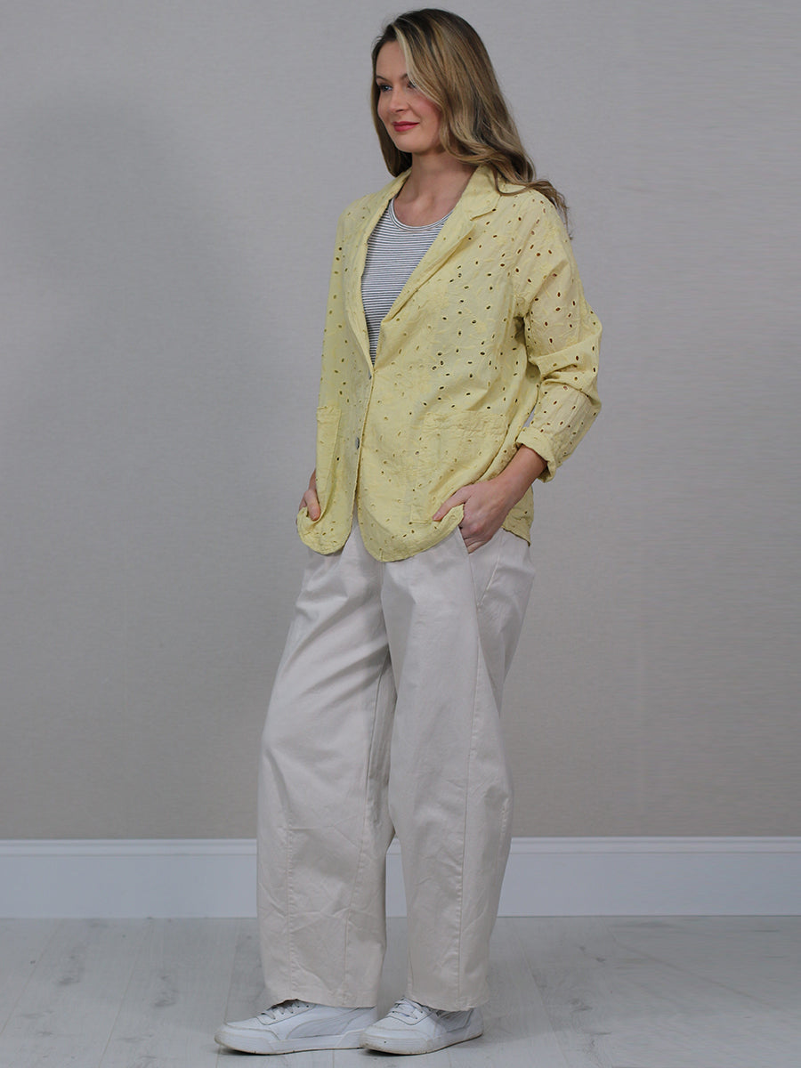 Solid Cotton Broderie Eyelet Ladies Blazer
