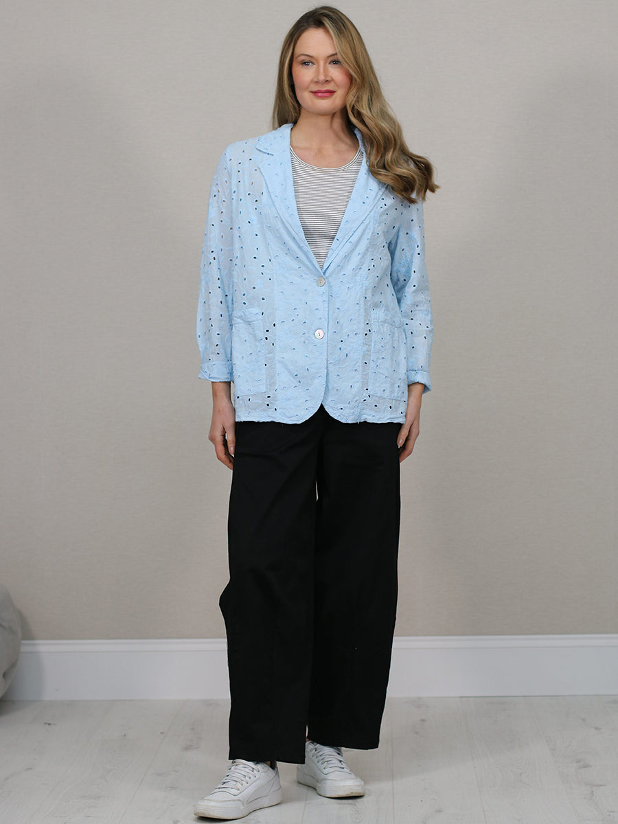Solid Cotton Broderie Eyelet Ladies Blazer