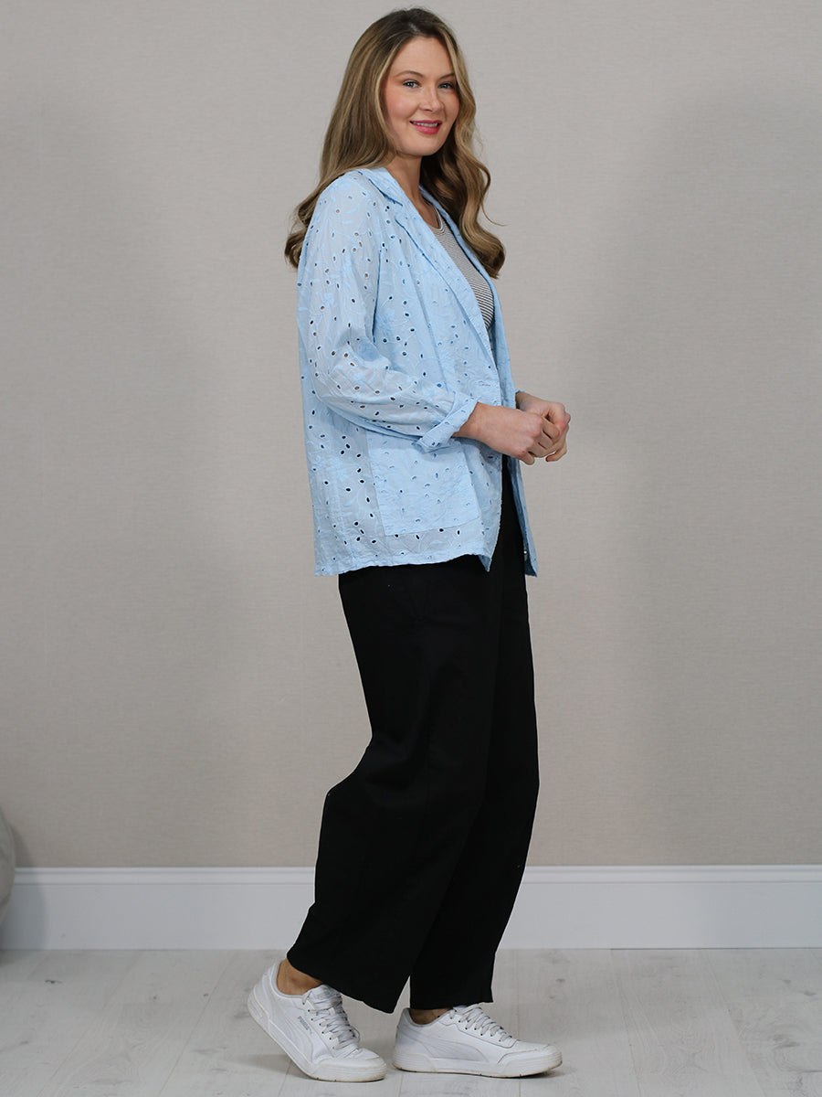 Solid Cotton Broderie Eyelet Ladies Blazer