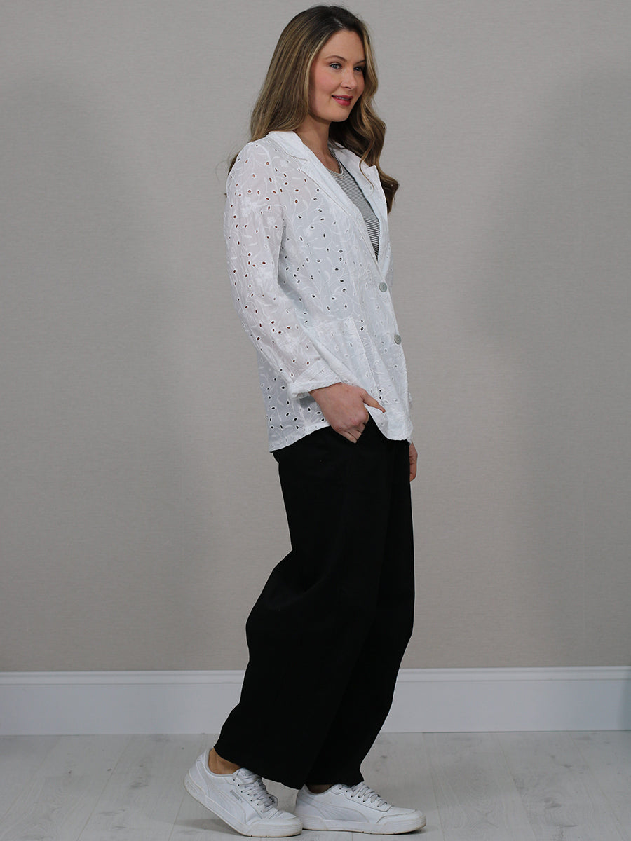 Solid Cotton Broderie Eyelet Ladies Blazer
