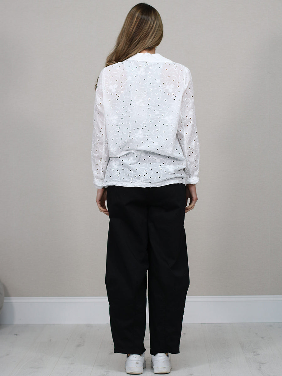 Solid Cotton Broderie Eyelet Ladies Blazer