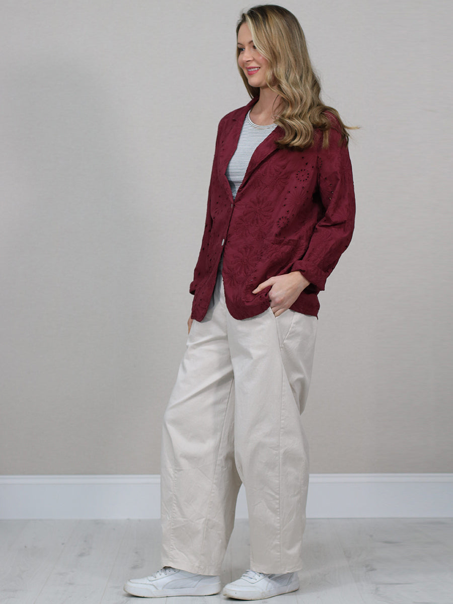 Solid Cotton Broderie Eyelet Ladies Blazer