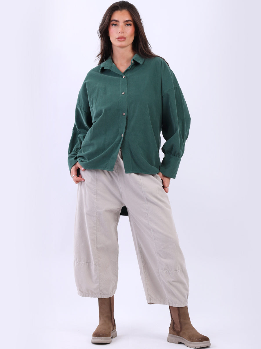 Women Solid Cotton Corduroy Collared Shirt