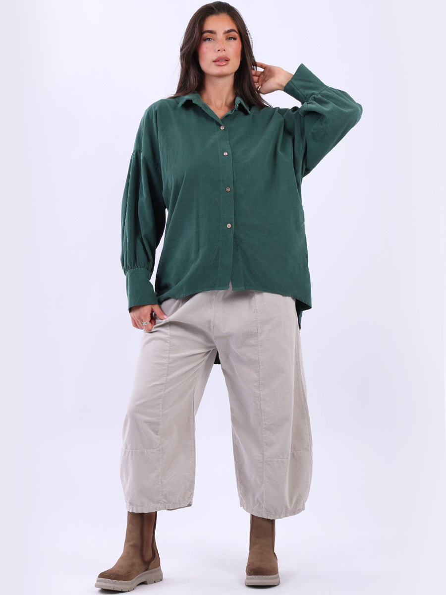 Women Solid Cotton Corduroy Collared Shirt