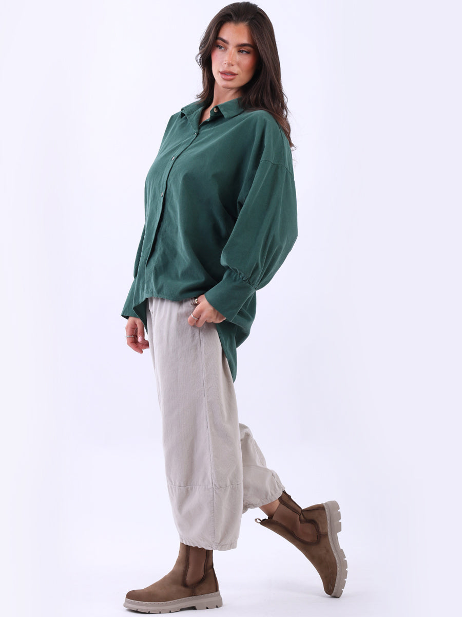 Women Solid Cotton Corduroy Collared Shirt